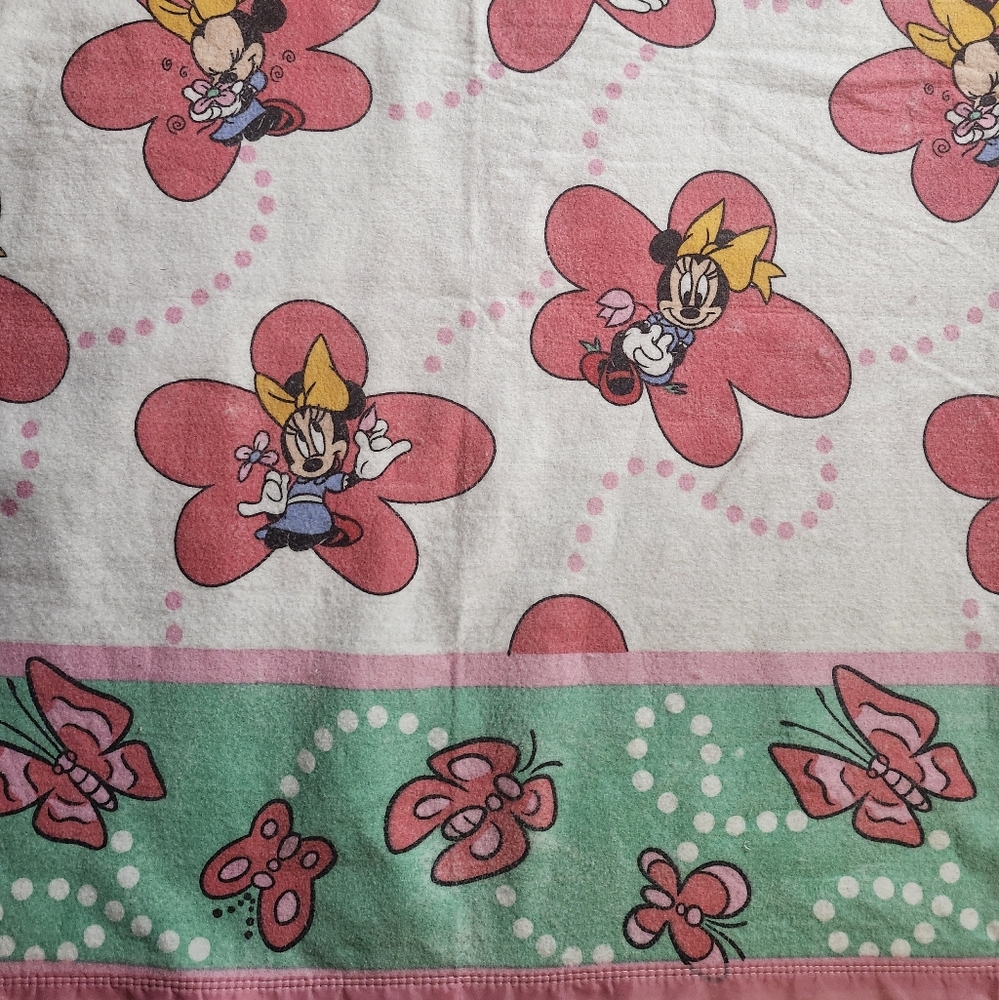 RARE Vintage 1980s Disney Minnie Mouse Satin Edge Blanket 89 x 70 Butterflies